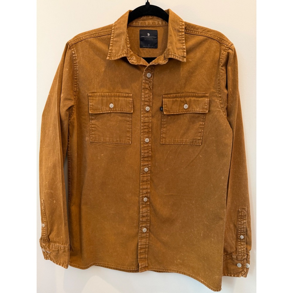 Junk Food Clothing Women's Small Distressed Cognac Cotton Utility Shirt Jacket